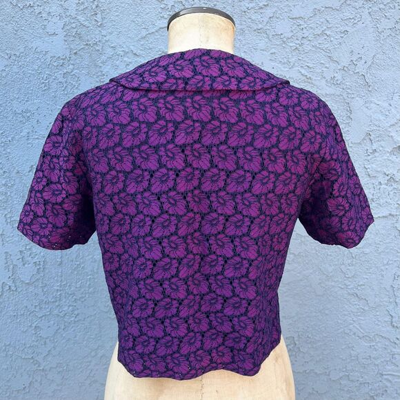 1960s Lace Cropped Blazer Size Small Purple jacket - Picture 6 of 8